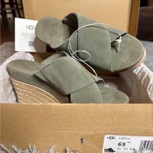 UGG 1139291 Abbot Women's Slide Wedge Sandal, Moss Green. Choose Size 6.5